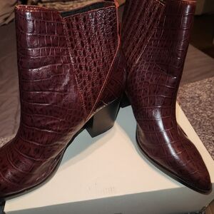 BB Dakota by Steve Madden Croc-Embossed Ankle Boots in Dark Red